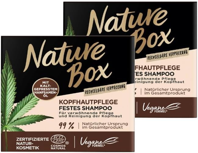 Nature Box Solid Shampoo Scalp Care Hemp – Vegan, Plastic-Free & Cosmos Natural Certified (85 g)