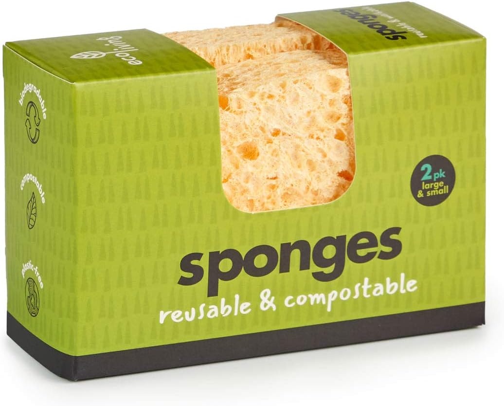 Eco Living COMPOSTABLE Wavy Sponge-Standard-Pack of 2, Yellow, Multi