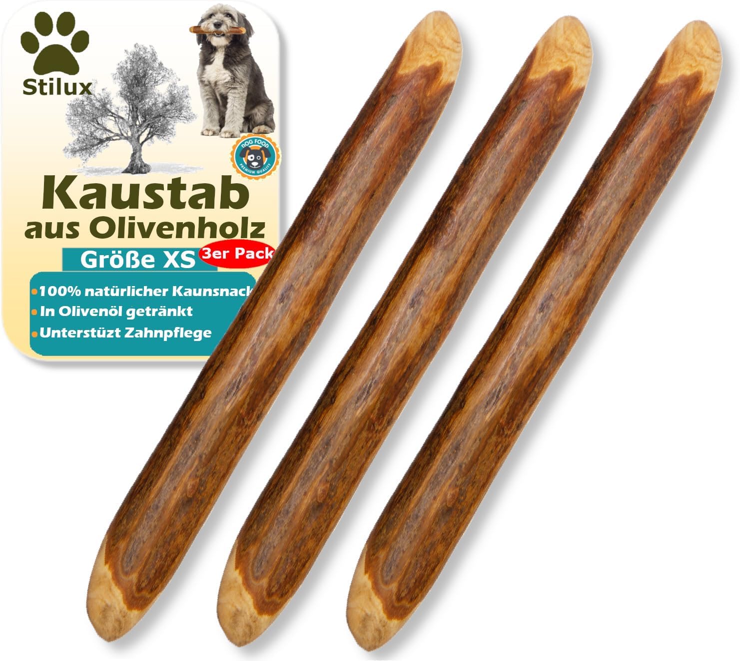 Stilux® Olive Wood Chew Bone for Dogs up to 30 kg, Size L, Dog Bone Dog Toy, Natural Chew Wood Toy, Chew Toy for Dog Dental Care