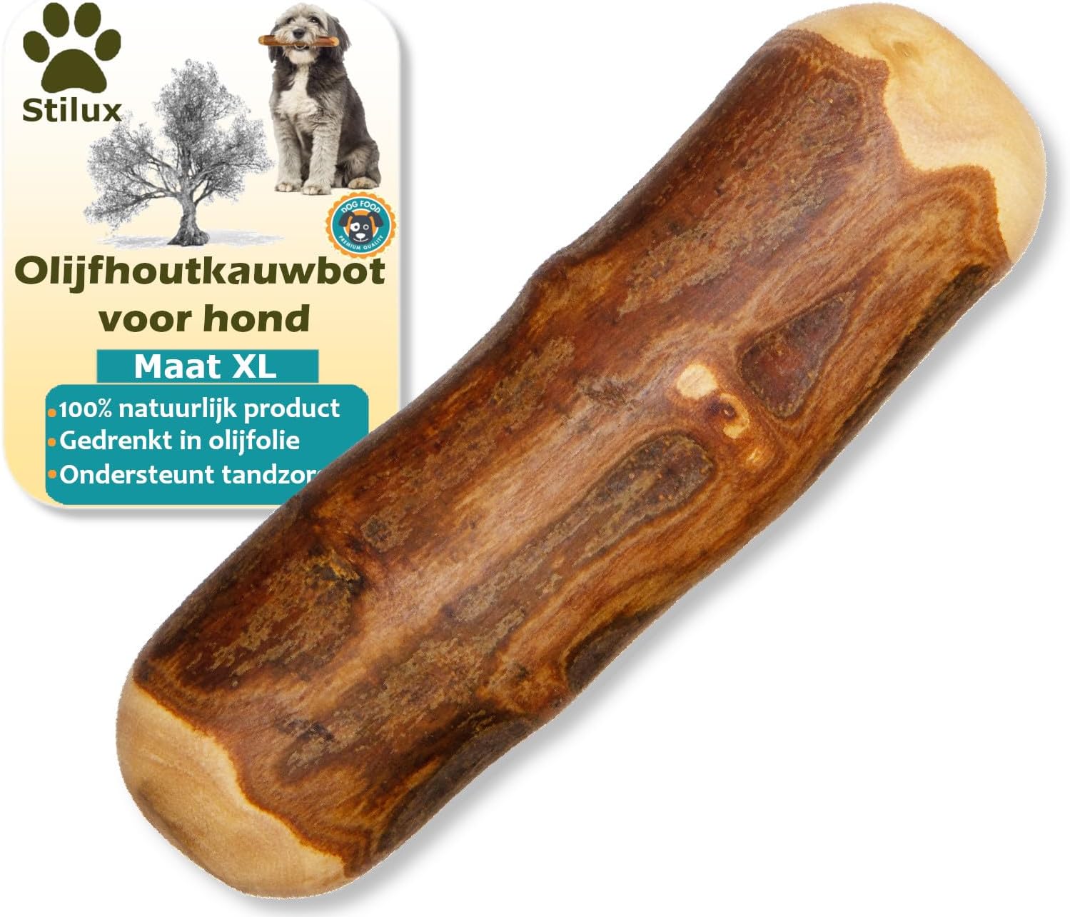 Stilux® Olive Wood Chew Bone for Dogs up to 30 kg, Size L, Dog Bone Dog Toy, Natural Chew Wood Toy, Chew Toy for Dog Dental Care