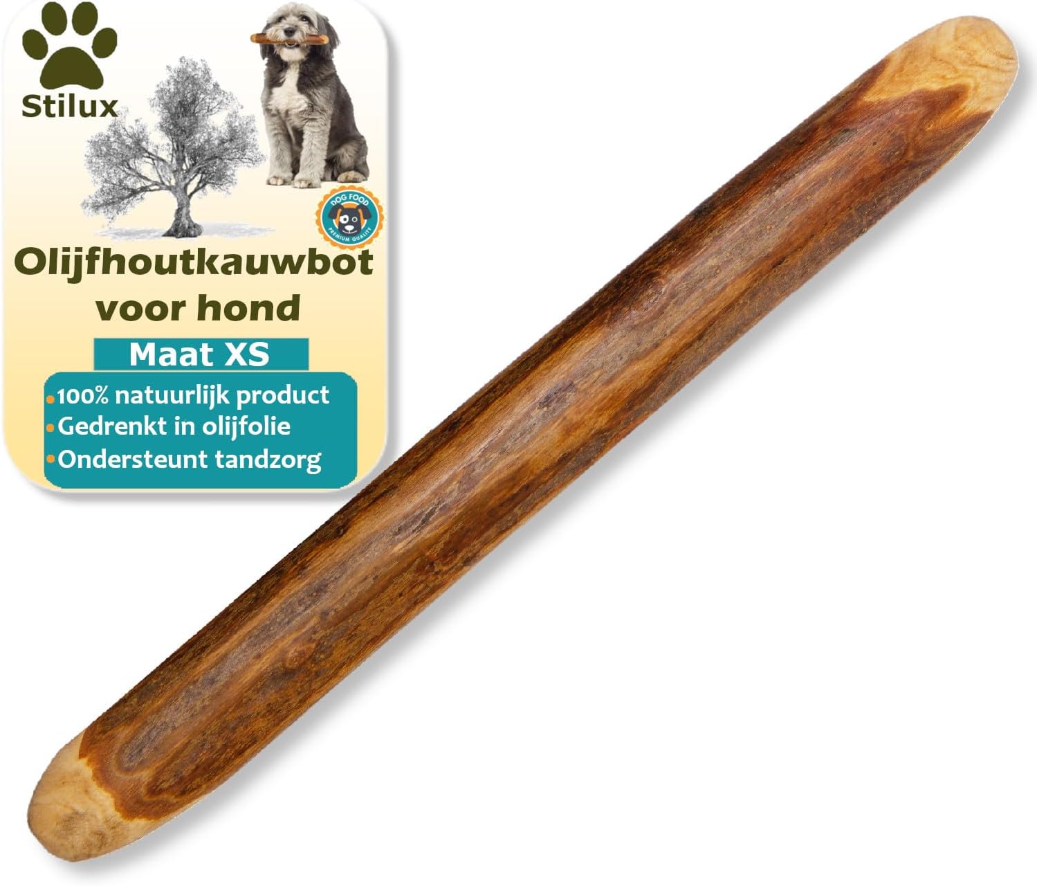 Stilux® Olive Wood Chew Bone for Dogs up to 30 kg, Size L, Dog Bone Dog Toy, Natural Chew Wood Toy, Chew Toy for Dog Dental Care