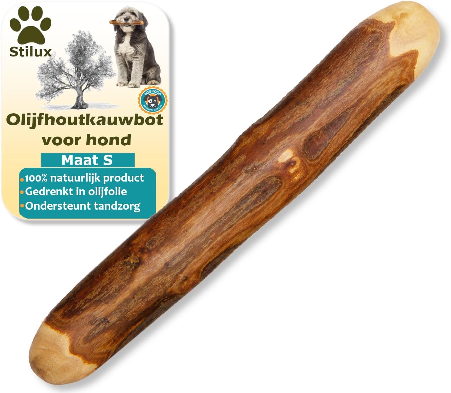 Stilux® Olive Wood Chew Bone for Dogs up to 30 kg, Size L, Dog Bone Dog Toy, Natural Chew Wood Toy, Chew Toy for Dog Dental Care