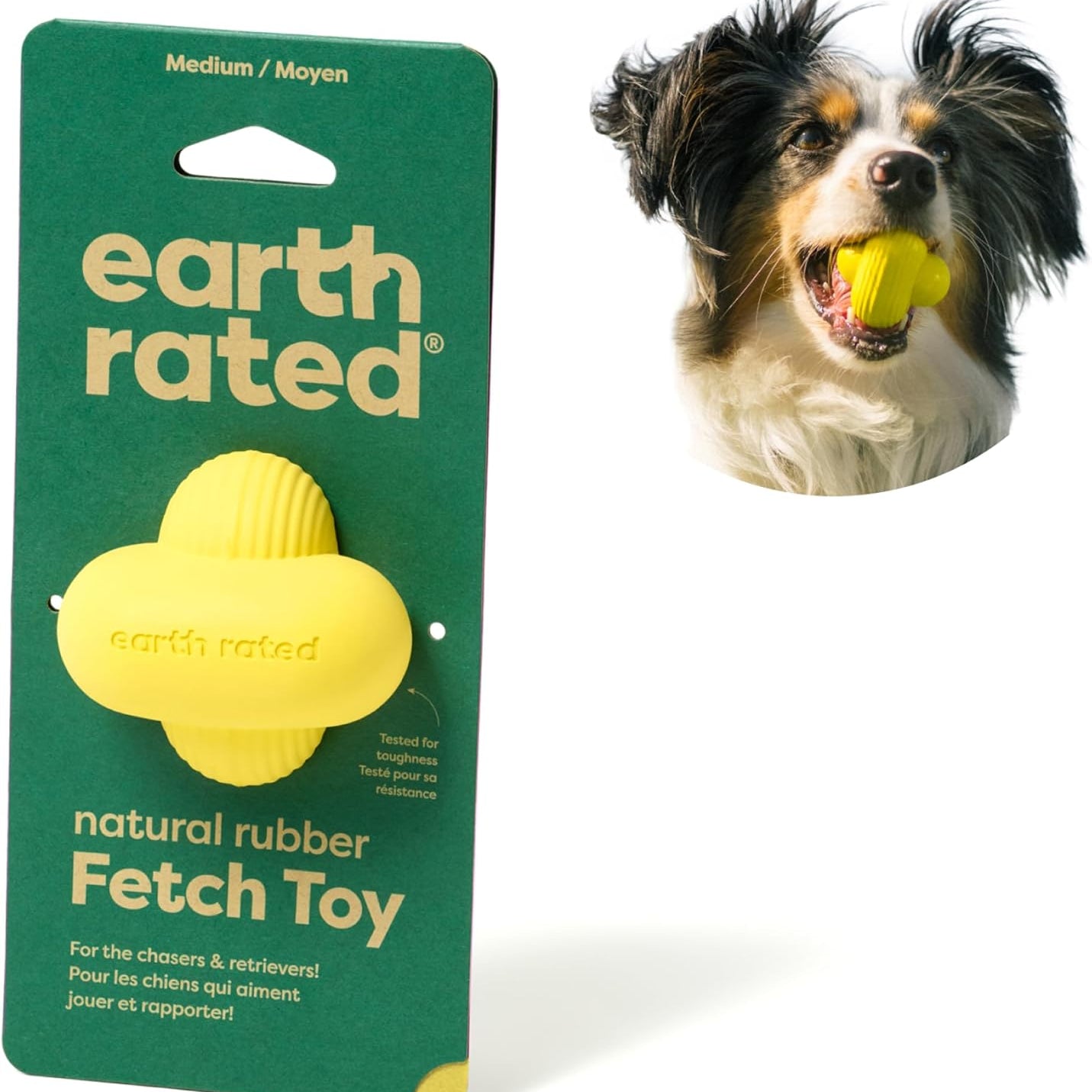 Earth Rated Hondenbal, interactief ophaalspeelgoed voor kleine, middelgrote en grote rassen, verkrijgbaar in meerdere maten, gemaakt van natuurlijk rubber, perfect voor binnen en buiten, klein, geel