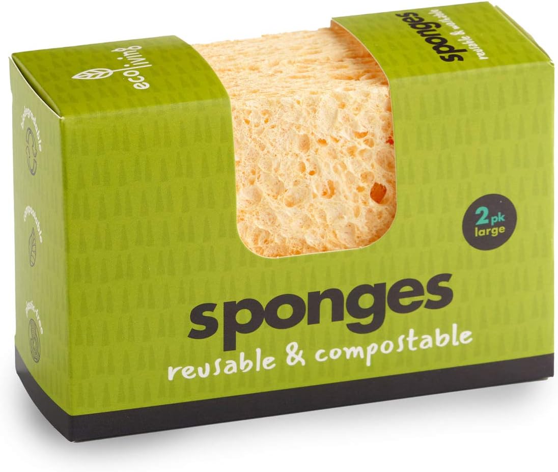 Eco Living COMPOSTABLE Wavy Sponge-Standard-Pack of 2, Yellow, Multi