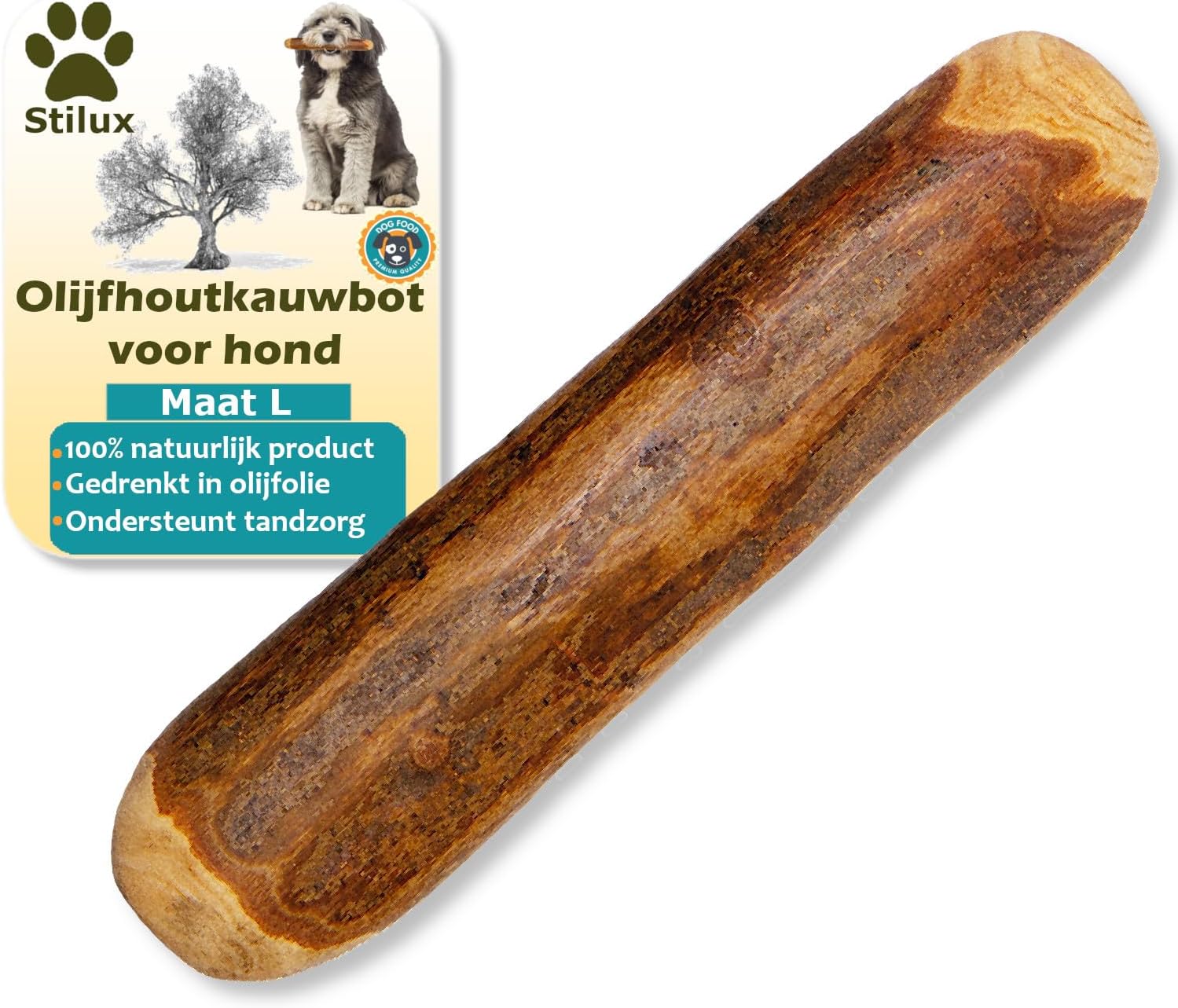 Stilux® Olive Wood Chew Bone for Dogs up to 30 kg, Size L, Dog Bone Dog Toy, Natural Chew Wood Toy, Chew Toy for Dog Dental Care