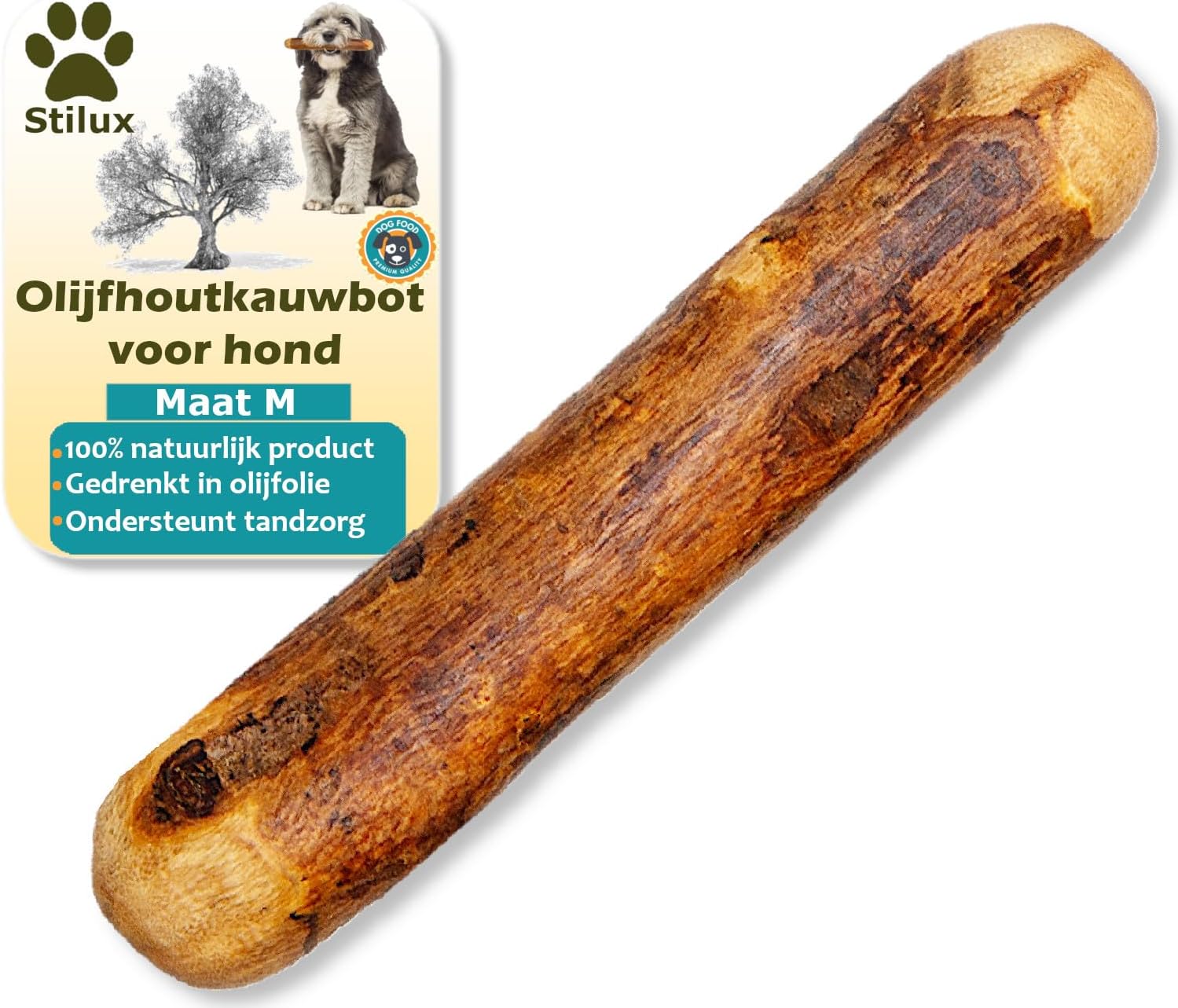 Stilux® Olive Wood Chew Bone for Dogs up to 30 kg, Size L, Dog Bone Dog Toy, Natural Chew Wood Toy, Chew Toy for Dog Dental Care