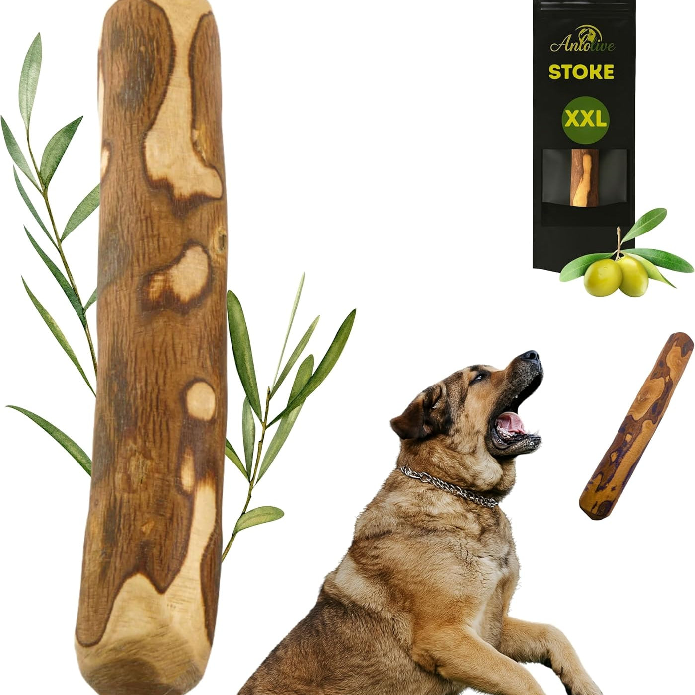 ANLOLIVE | Set van 2 Natuurlijke Kauwstaven Maat L 20-23 cm | Middelgrote en Grote Honden | Olijfhout | Sterk, Gezond en Veilig | Tandverzorging en Stressverlichting