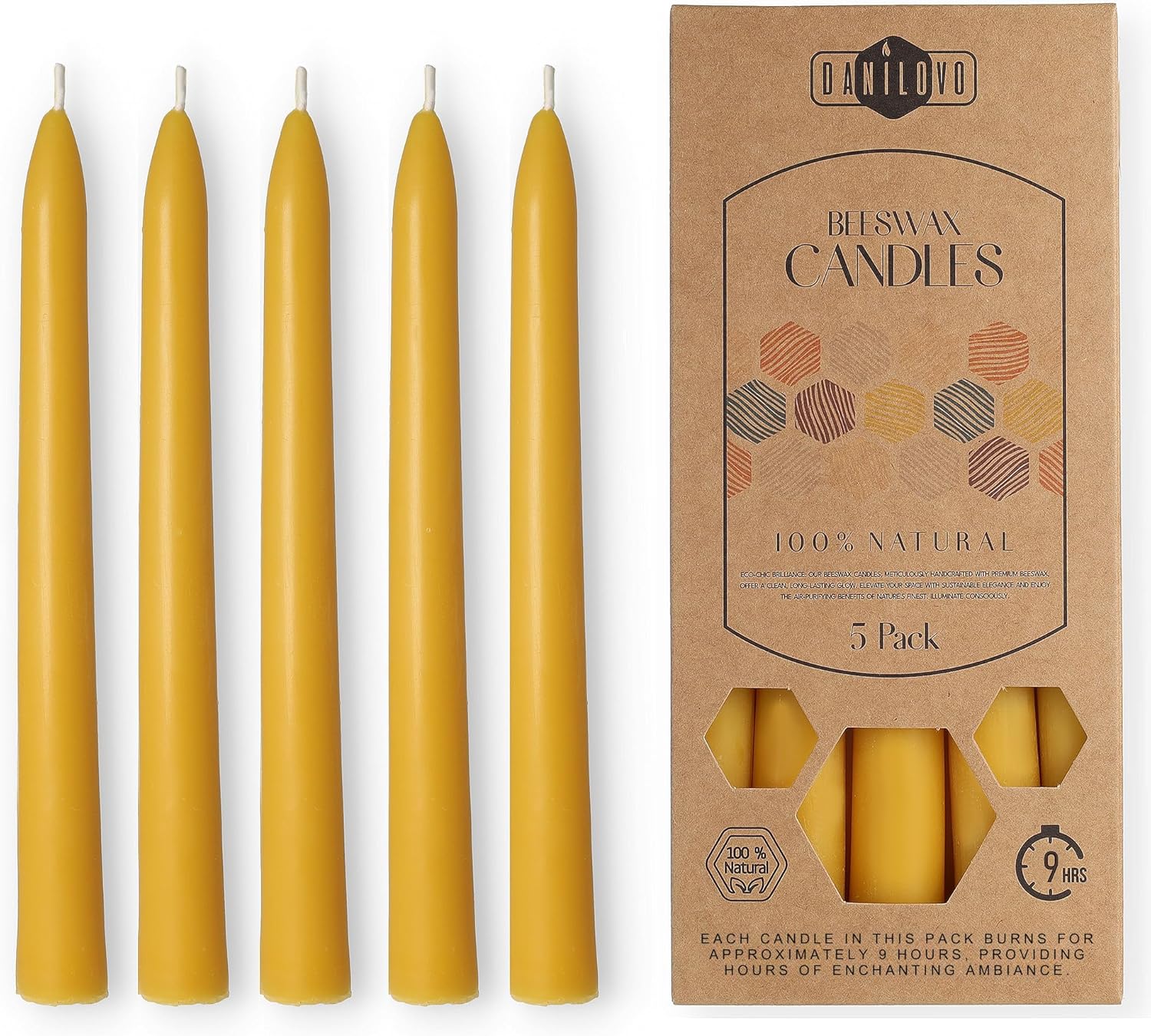 Danilovo Natural Beeswax Taper Candles – 5 pcs