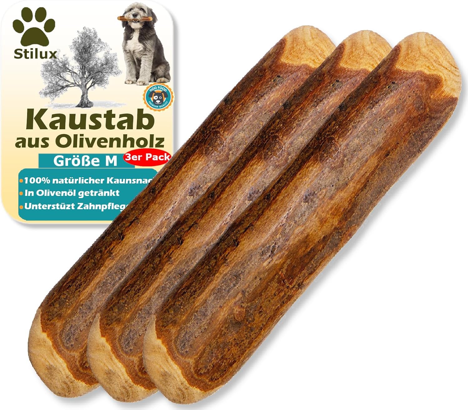 Stilux® Olive Wood Chew Bone for Dogs up to 30 kg, Size L, Dog Bone Dog Toy, Natural Chew Wood Toy, Chew Toy for Dog Dental Care