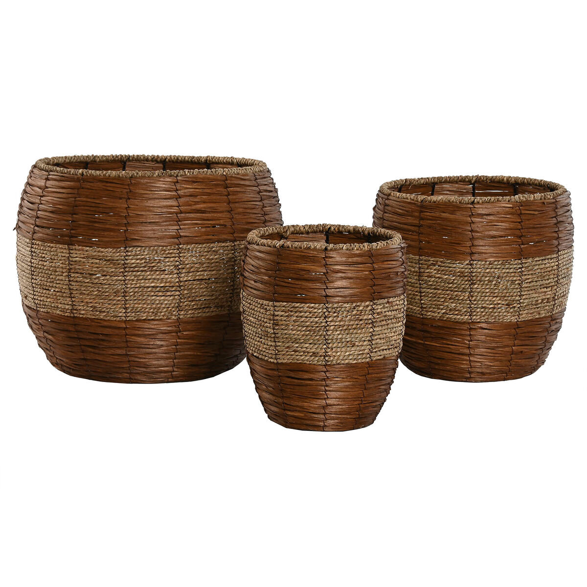Set of Planters Home ESPRIT Natural Metal Fibre Tropical 33 x 33 x 30 cm-1